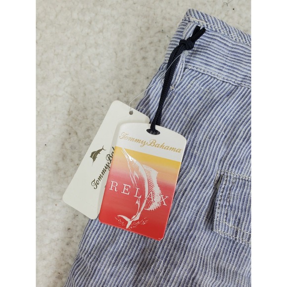 Tommy Bahama Pure Linen Shorts Mens 42 Bluestone Hickory Stripe Wide Leg NWT - Picture 7 of 13